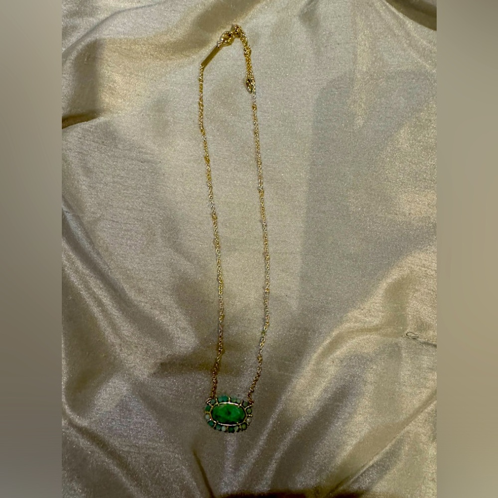 Kendra Scott Gold Necklace with Emerald Green Pendant